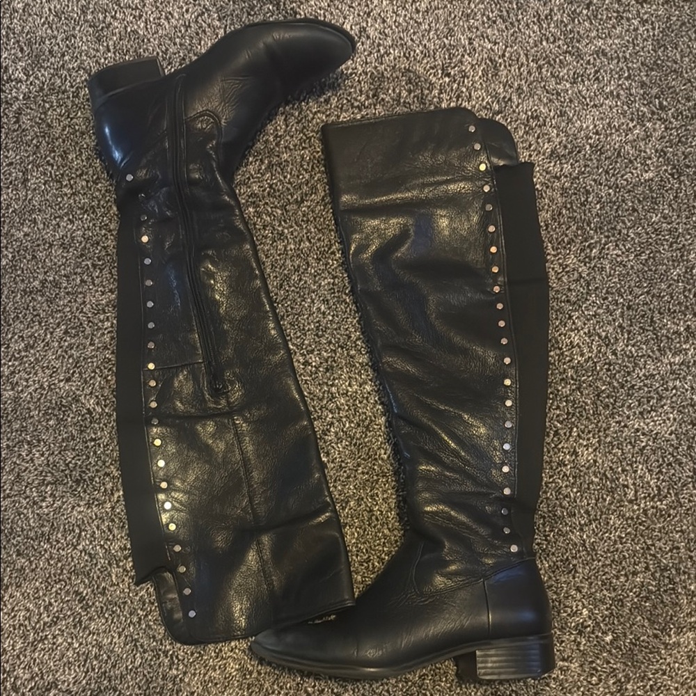 Black Studded Knee-High Boots